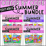 Summer Coloring Pages Color by Code Bundle Editable