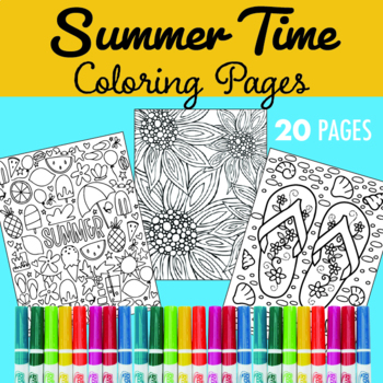 Preview of Summer Coloring Pages, Easy & Fun Art Free Time Activity, Back to School