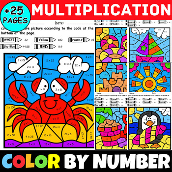 Preview of Summer Coloring Pages Multiplication Color By Number Code Math Activities Sheet