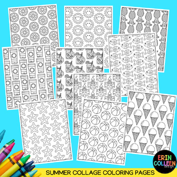 Summer Coloring Pages - PDF & PNG for iPad digital Coloring - Collage Art