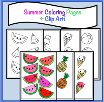 Preview of Summer Coloring Pages PLUS Clip Art