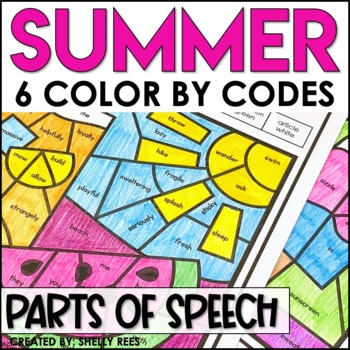 Preview of Summer Coloring Pages Parts of Speech Color by Number End of Year Activities