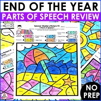 Preview of Summer Coloring Pages Parts of Speech Worksheets for End of Year Activity