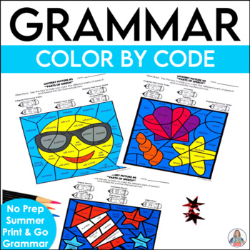 Preview of Summer Coloring Pages Sheets Parts of Speech Worksheets for Grammar Review