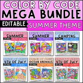 Summer Coloring Pages  and 4th of July Color by Code Bundl