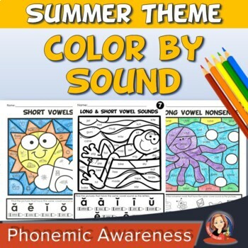 Preview of Summer Coloring Pages and Color by Code Activities for Phonemic