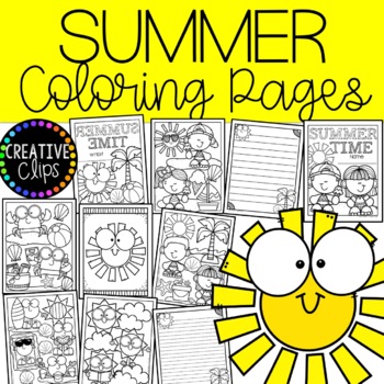 Preview of Summer Coloring Pages (+ writing papers) {Creative Clips Clipart}