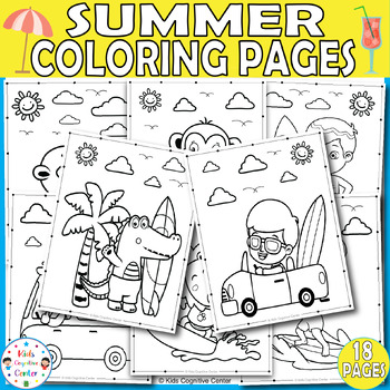 Summer Coloring Sheets, Beach Coloring Pages, End of Year Coloring Pages.