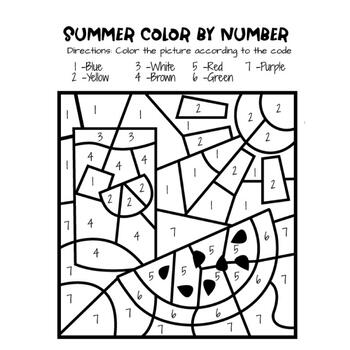 Summer Coloring by Number Worksheets by Art room - Coloring With Anas