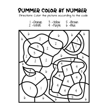 Summer Coloring by Number Worksheets by Art room - Coloring With Anas