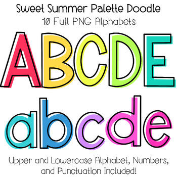 Summer Colors Doodle Letters | Bulletin Board Letters | TPT