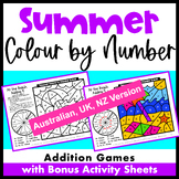 Summer Colour by Number Addition Games [Australian UK NZ C