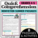 Summer Comprehension Passages | Quick Reading Worksheets A