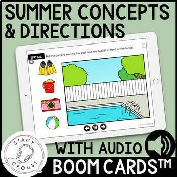 Preview of Summer Basic Concepts Following Directions Speech Therapy Activities Boom Cards™