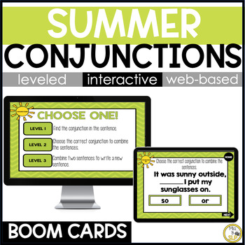 Preview of Summer Conjunctions - Grammar Skill Builder - Digital Boom Cards