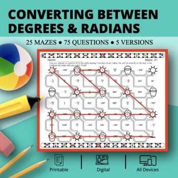 Preview of Summer: Converting Between Degrees and Radians Maze Activity