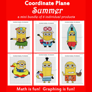 Preview of Summer Coordinate Plane Graphing Picture: Bundle 6 in 1