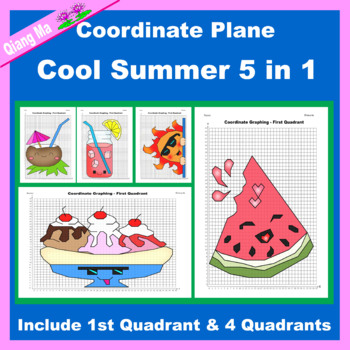 Preview of Summer Coordinate Plane Graphing Picture: Cool Summer Bundle 5 in 1