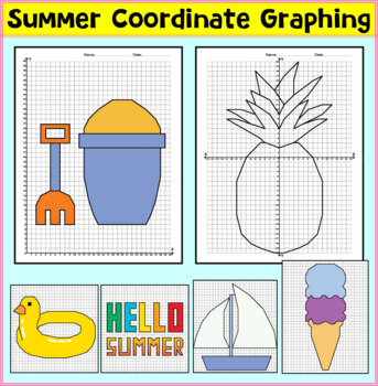 Preview of Summer Coordinate Graphing Pictures - Back To School Math Activities