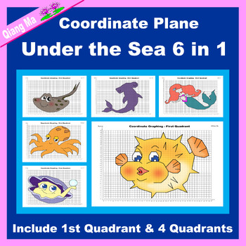 Preview of Summer Coordinate Plane Graphing Picture: Under the Sea Bundle 6 in 1