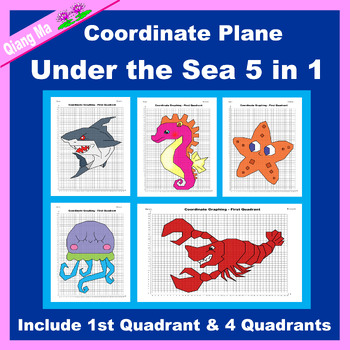 Preview of Summer Coordinate Plane Graphing Picture: Under the Sea/Ocean Bundle 5 in 1