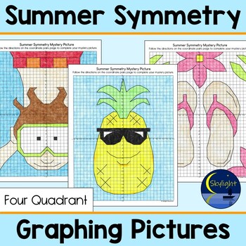 Preview of Summer Coordinate Plane Graphing Pictures | Symmetry Activity in Four Quadrants