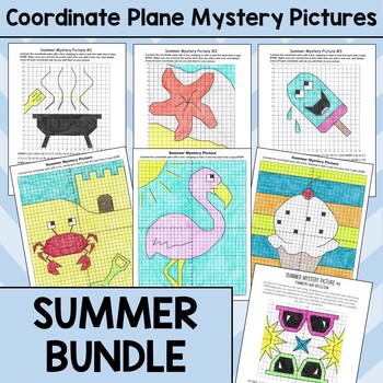 Preview of Summer Coordinate Plane Mystery Graphing Pictures BUNDLE
