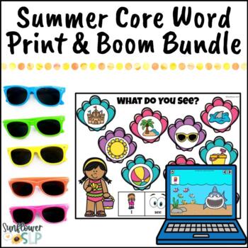 Preview of Summer Core Word Print and Boom Card Bundle for Speech Therapy