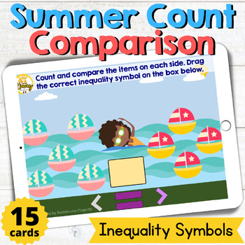 Preview of Summer Count Comparison Math Inequality Boom Cards