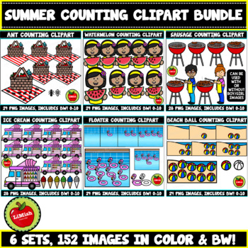 Preview of Summer Counting Clipart Bundle