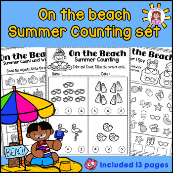 Preview of Summer Counting Set Worksheets - On the beach Theme