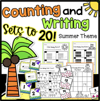 Preview of Summer Counting Sets & Writing Numbers to 20 Worksheets Assessments