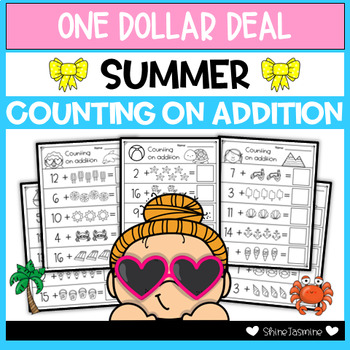 Preview of Summer Counting on Addition Worksheets - Numbers 1 to 20 - $1 DEAL