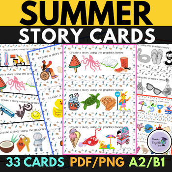 Preview of Summer Creative Task Cards for speaking writing, storytelling and vocabulary