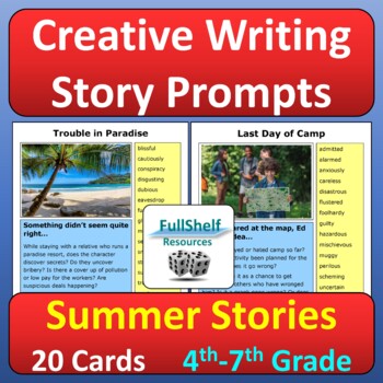 Preview of Summer Vacation Creative Writing Prompts Narrative Story Starters with Photos