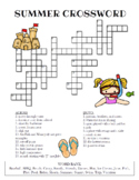 summer crossword puzzle printable worksheets tpt