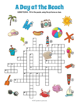 summer crossword puzzle a day at the beach by puzzles to print tpt