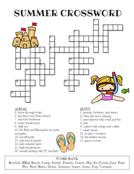 summer crossword puzzle color and bw versions by celebration station