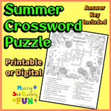 Summer Crossword Puzzle Coloring Page Printable or Digital