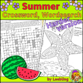 Summer Crossword, Summer Word Search, End of Year Puzzles, Activities – Harder