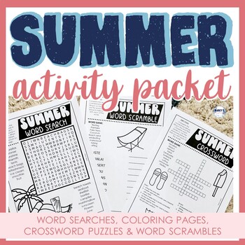 Preview of Summer Word Scramble Fun Worksheets, June Coloring Pages Sheets Word Search