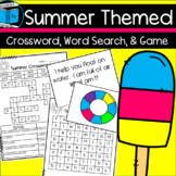 Summer Crossword, Word Search, and Memory Game End of Year