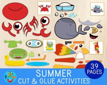 Preview of Summer Cut & Glue Activities, Paper Crafts, Cutting Practice, Scissor Skills