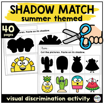 Preview of Shadow Matching Summer Cut and Paste Worksheets Activities for Toddler Preschool
