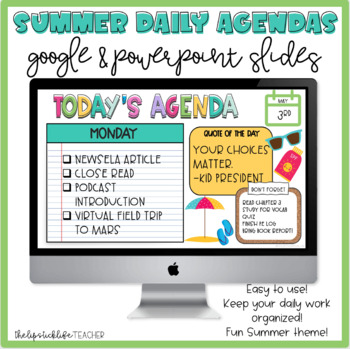 Preview of Summer Daily Agendas | End of the Year Google Slides