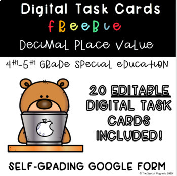 Preview of Summer Decimal Place Value Digital Task Cards Special Education Free