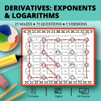 Preview of Summer: Derivatives Exponents & Logs Maze Activity