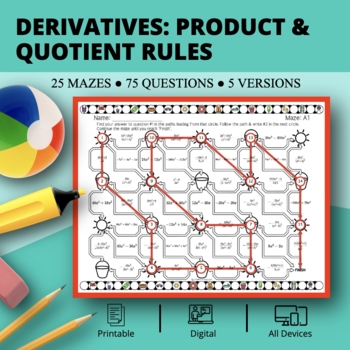 Preview of Summer: Derivatives Product & Quotient Rules Maze Activity