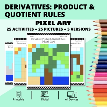 Preview of Summer: Derivatives Product & Quotient Rules Pixel Art Activity