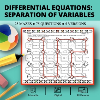 Preview of Summer: Differential Equations (Separation of Variables) Maze Activity
